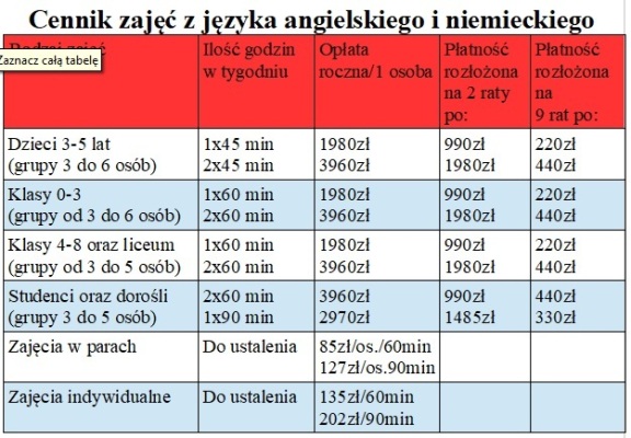 CENNIK 2026/2027